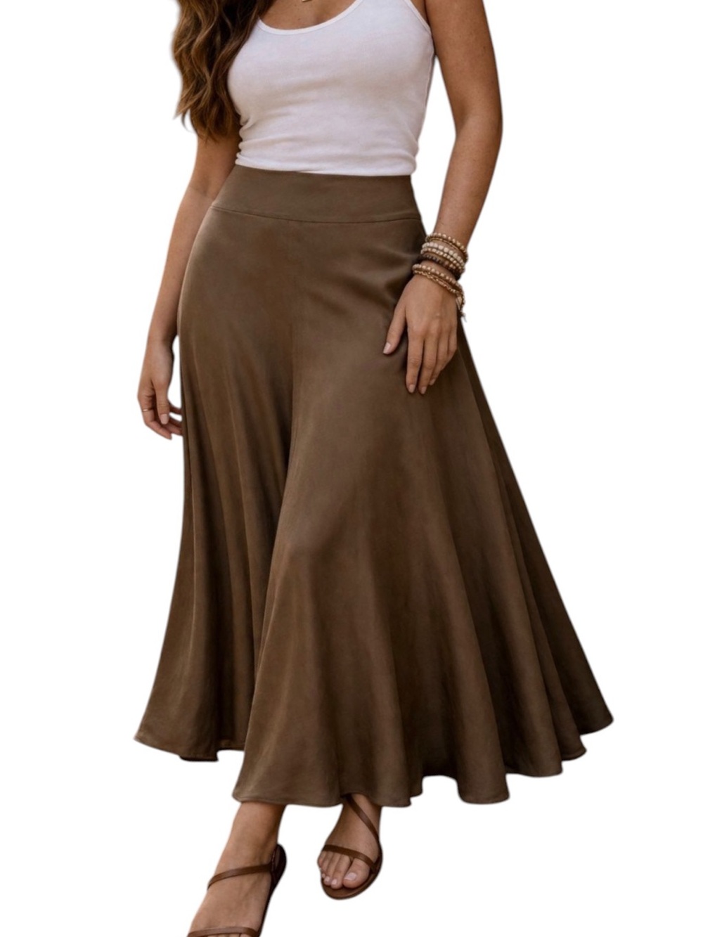 100% Silk Women's Flowy Brown Maxi Skirt Size 8